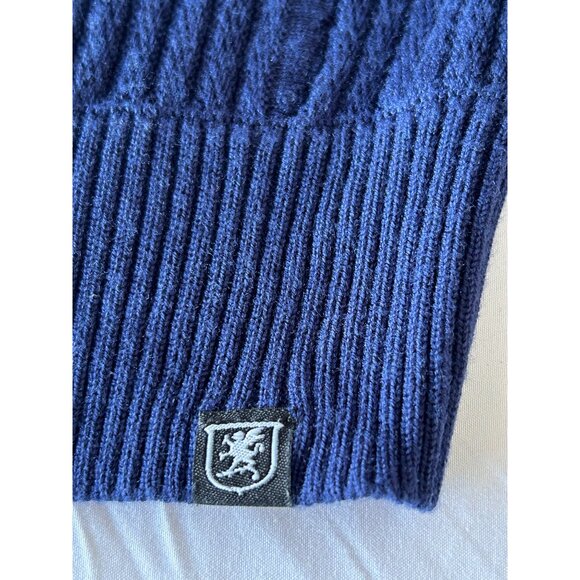 Royal Blue Ribbed Knit Pullover With Quarter Zip & Geometric Texture Design - Picture 12 of 13